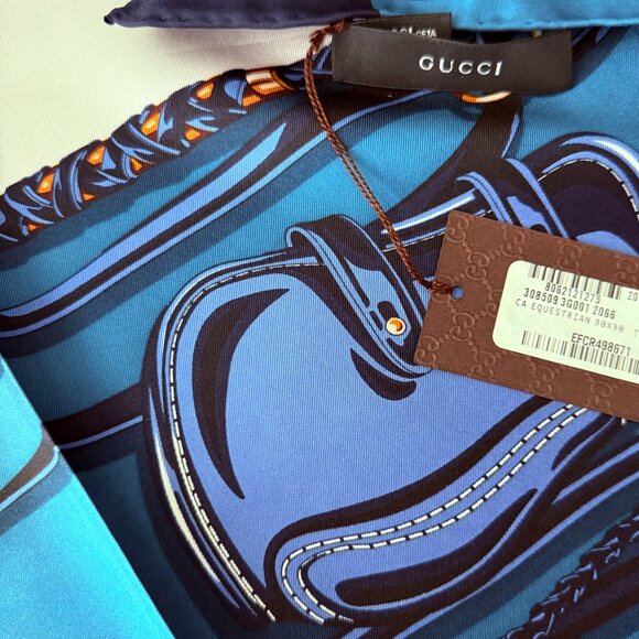 New Gucci Scarf Iconic Equestrian Logo Print Silk Wrap - Picture 9 of 14